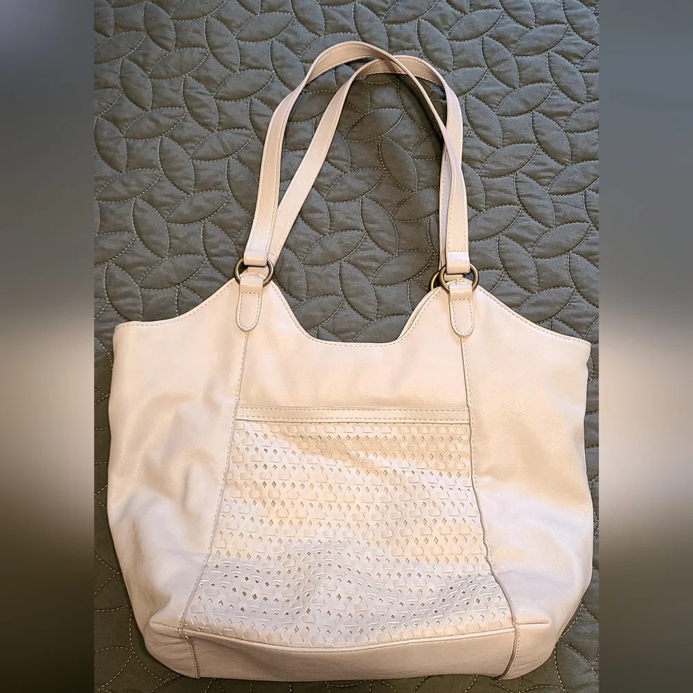 Maurices Cream Woven Tote Purse - Picture 1 of 5